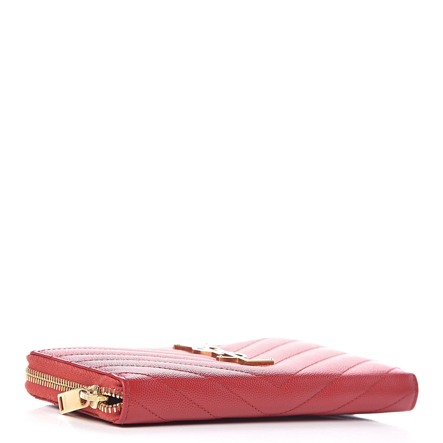 Saint Laurent Grain De Poudre Matelasse Chevron Monogram Zip Around Wallet Bandana Red 4 of 7