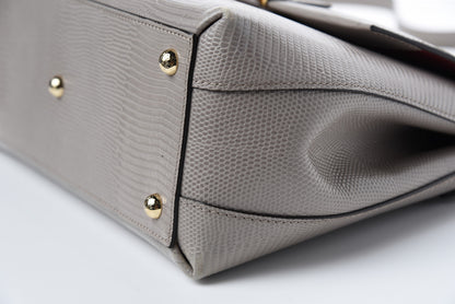 Dolce & Gabbana Iguana Calfskin Embossed Lucia Top Handle Bag Grey 11 of 12