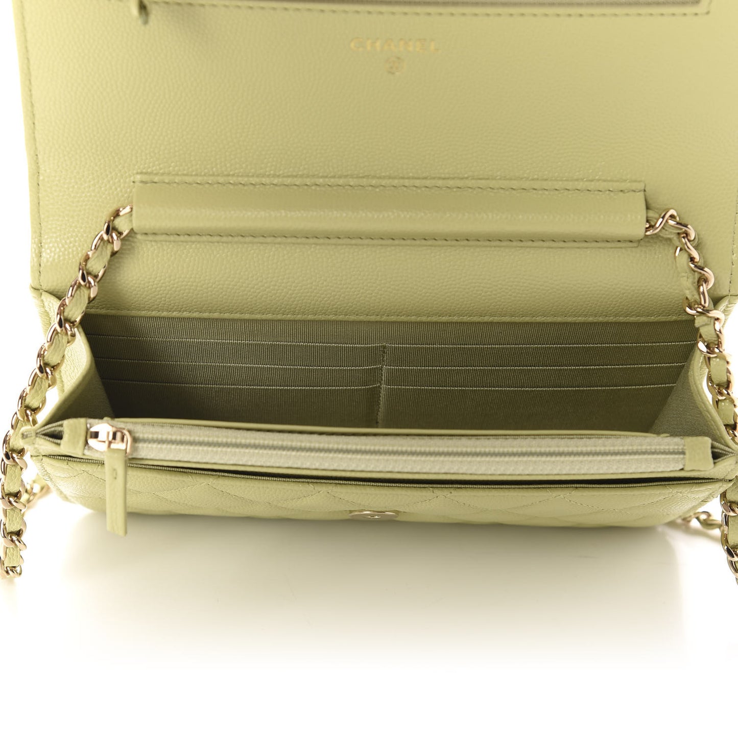 Caviar Quilted French New Wave Chain CC Wallet On Chain WOC Light Green