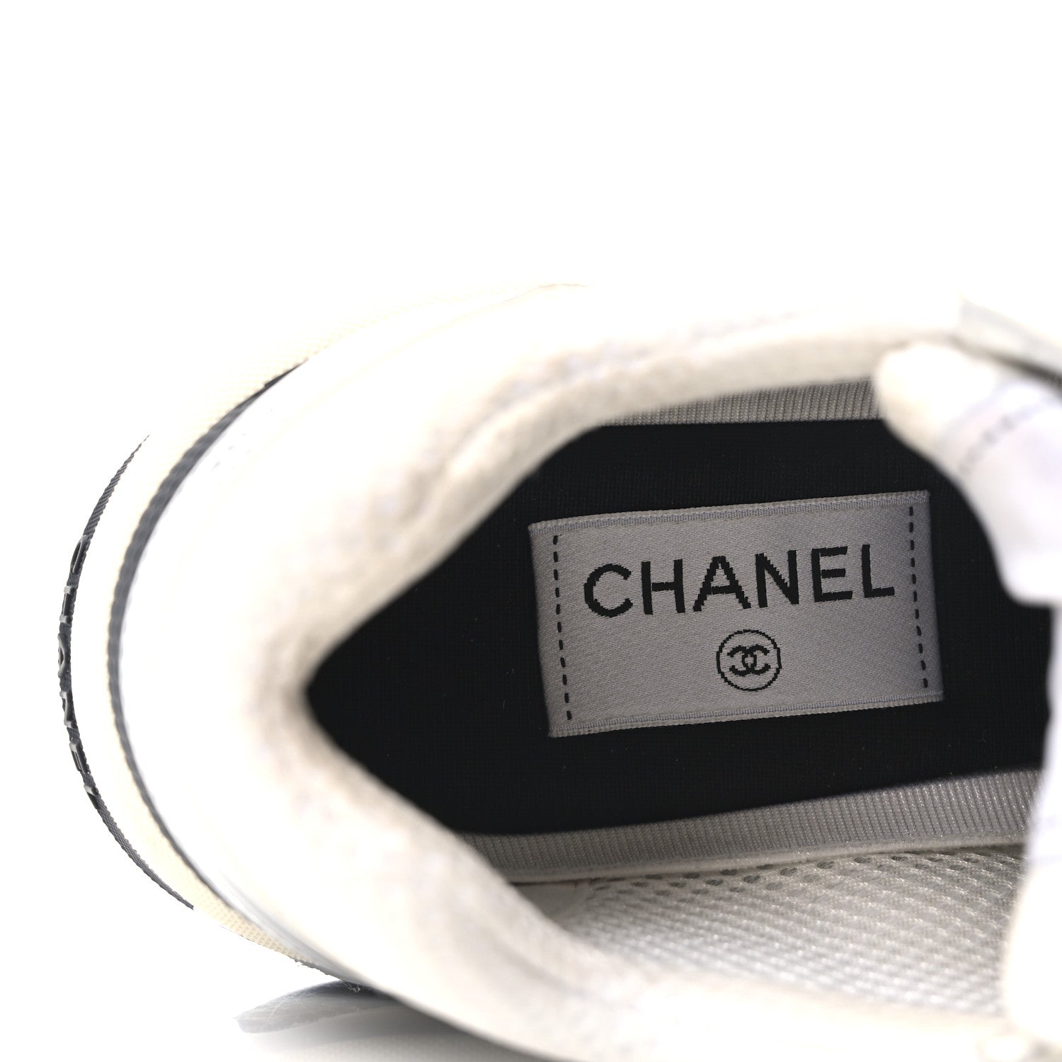 Chanel Fabric Laminated Calfskin Stretch CC Sneakers 39 White Silver 8 of 9
