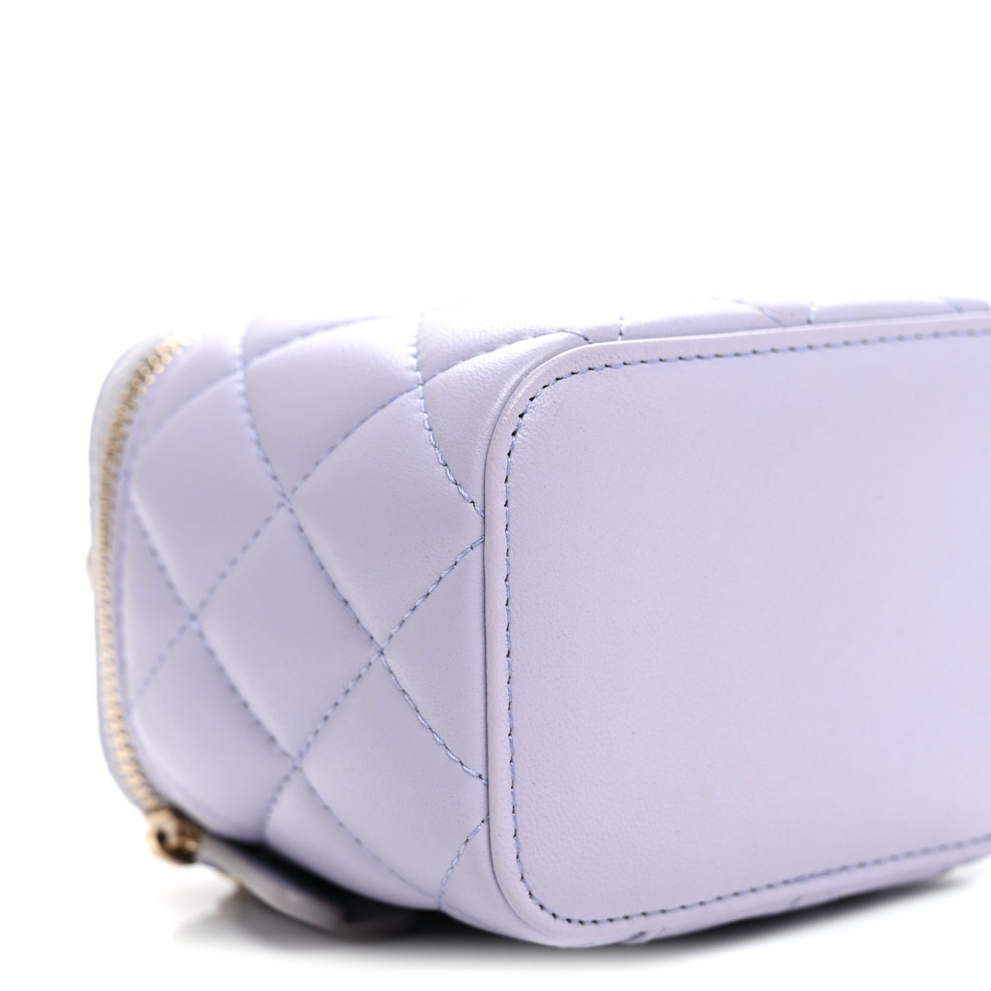 Lambskin Quilted Top Handle Mini Vanity Case With Chain Lilac