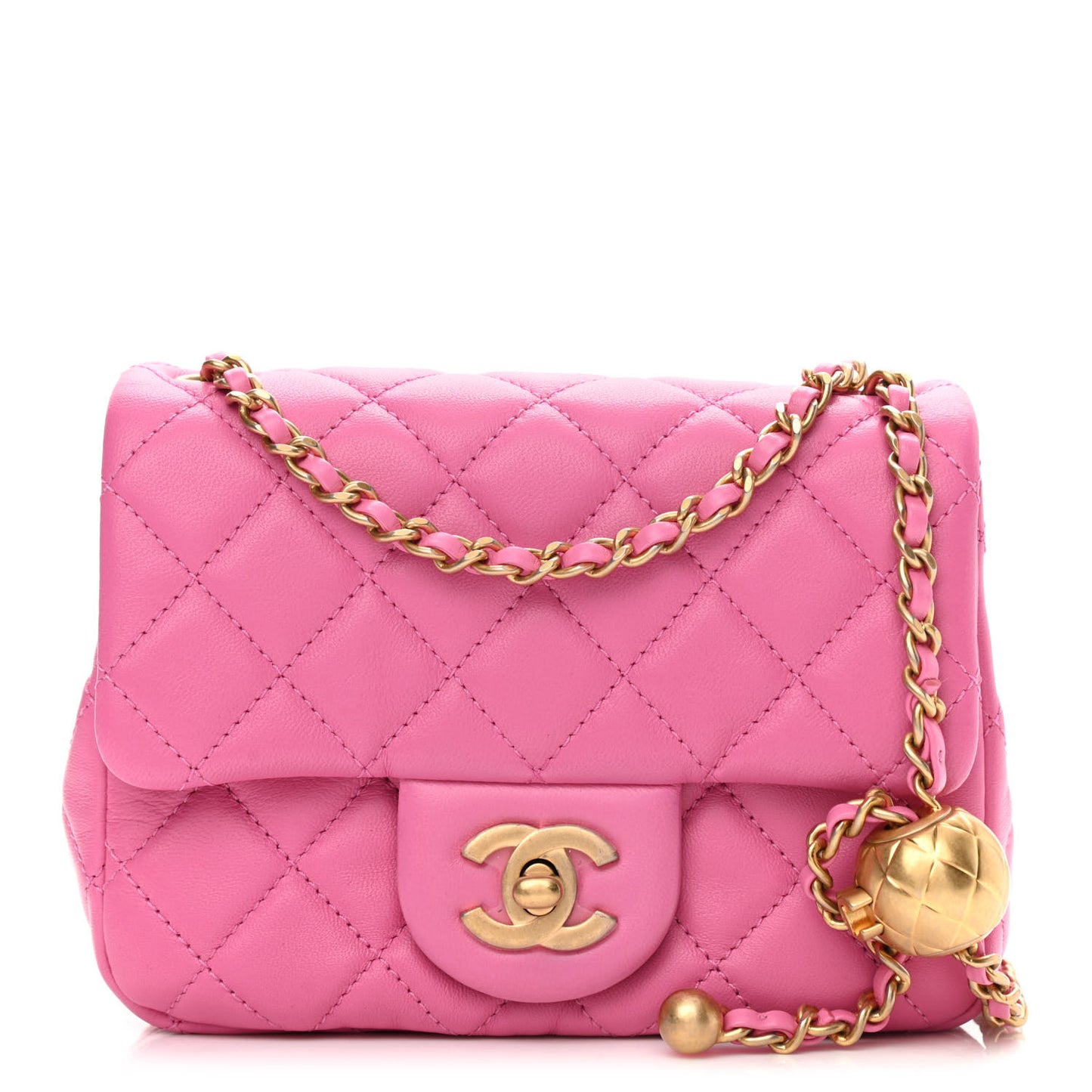 Lambskin Quilted Mini Pearl Crush Flap Pink