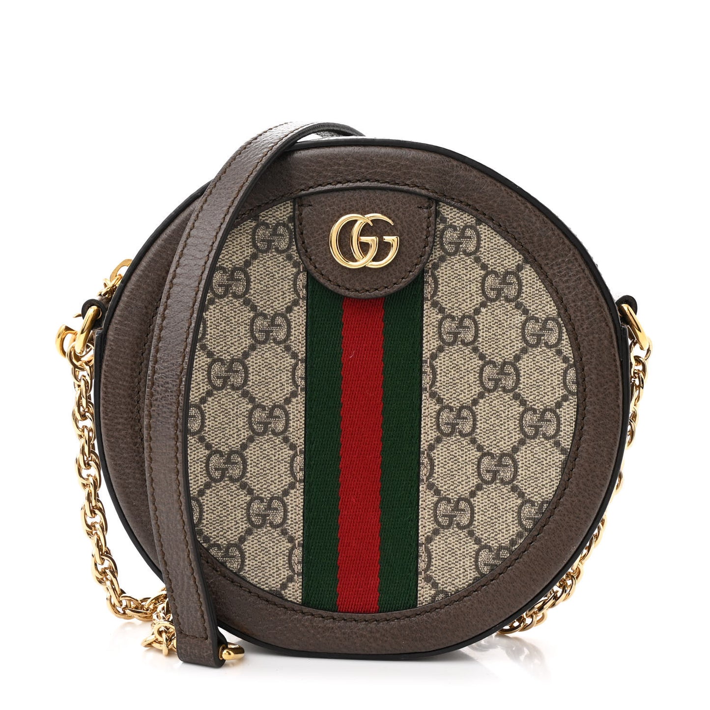 GG Supreme Monogram Web Mini Ophidia Round Shoulder Bag Brown