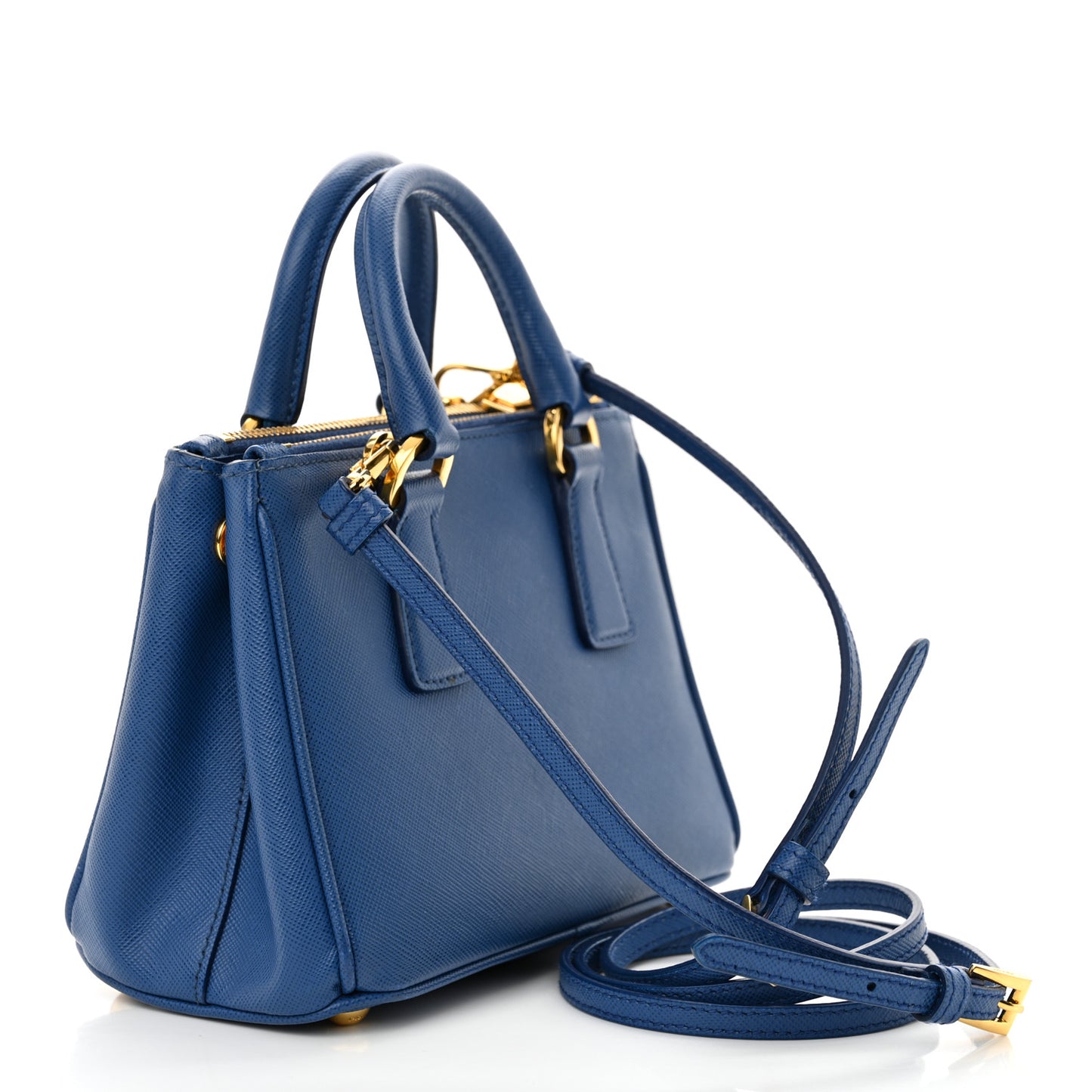 Saffiano Lux Micro Galleria Double Zip Tote Azzurro