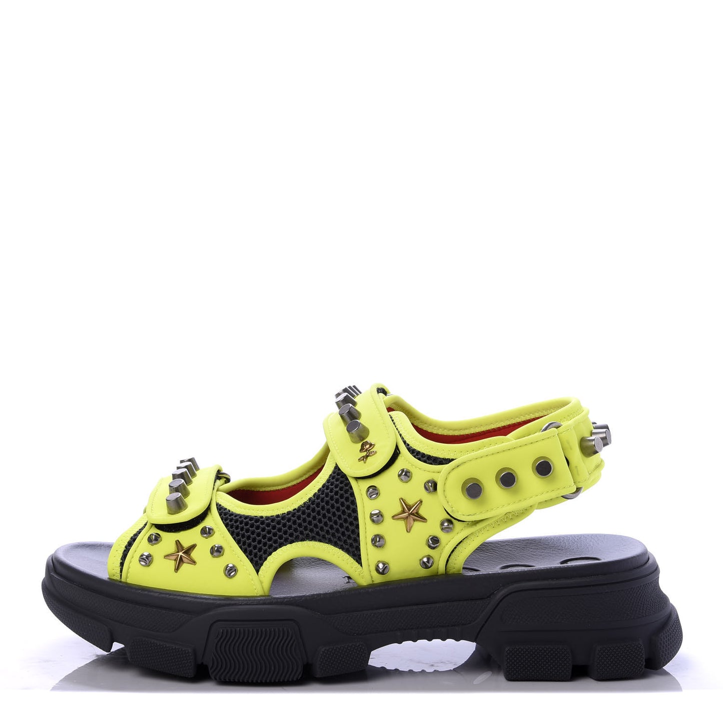 Technical Canvas Calfskin Studded Mens Aguru Sandals 8 Neon Yellow