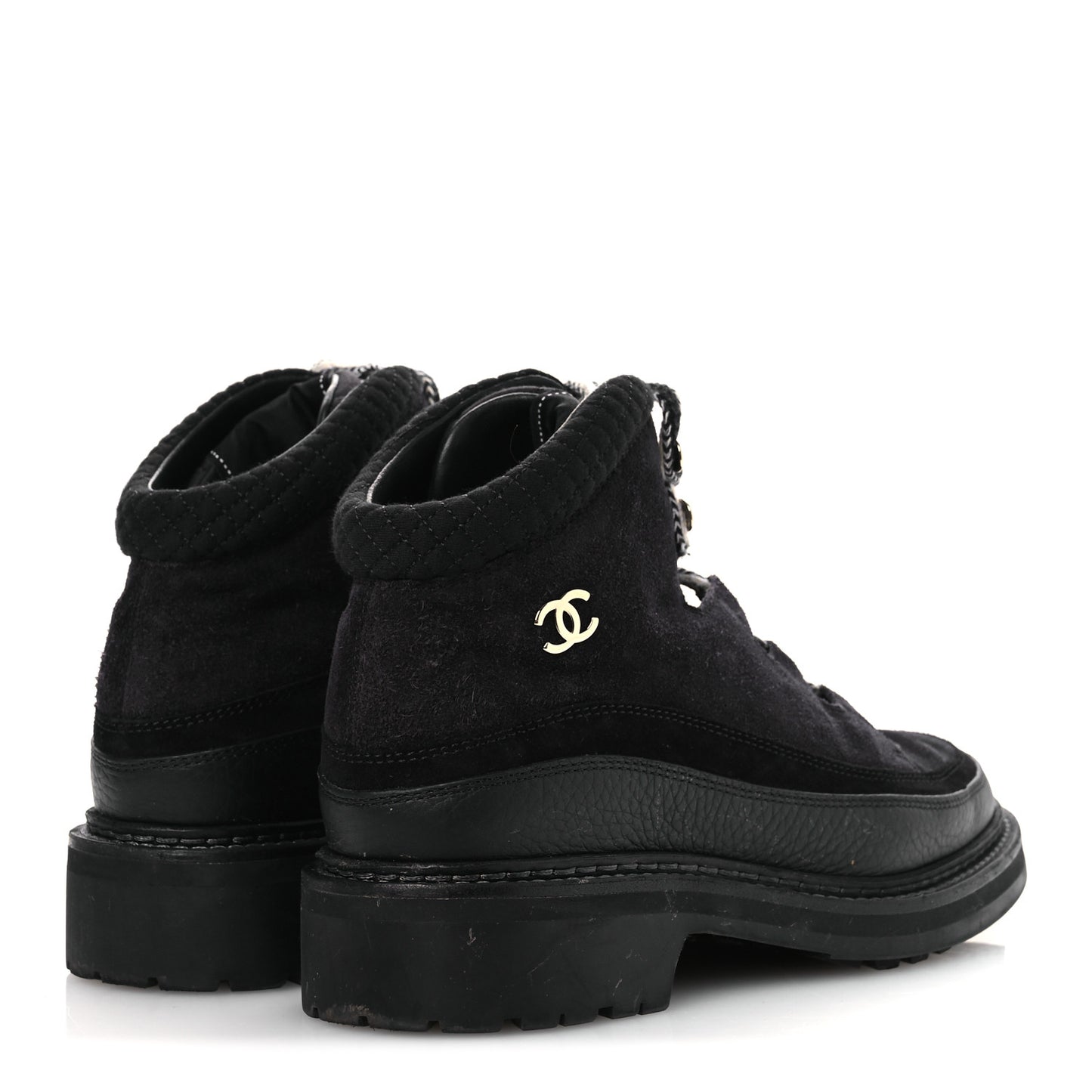 Suede Grained Calfskin CC Lace Up Boots 38 Black