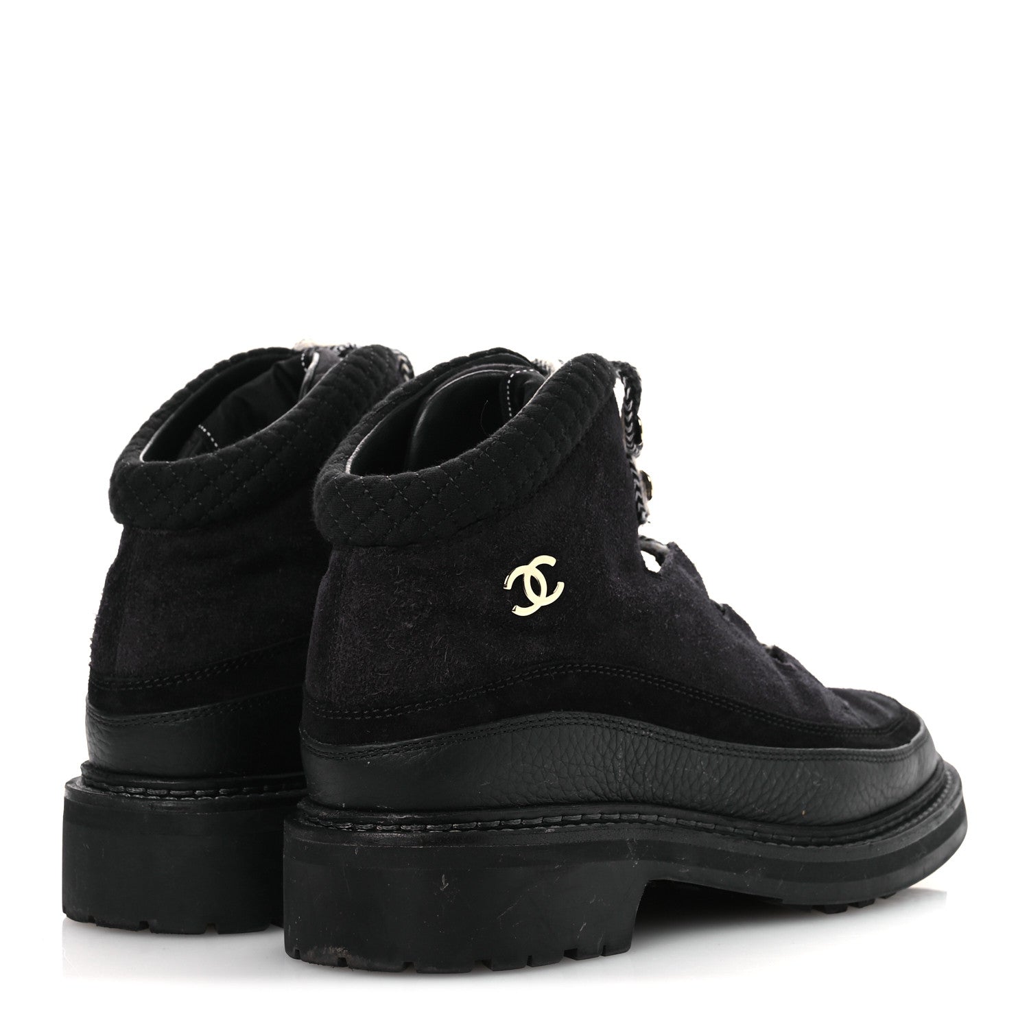 Chanel Suede Grained Calfskin CC Lace Up Boots 38 Black 5 of 13