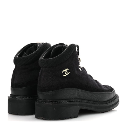 Chanel Suede Grained Calfskin CC Lace Up Boots 38 Black 5 of 13
