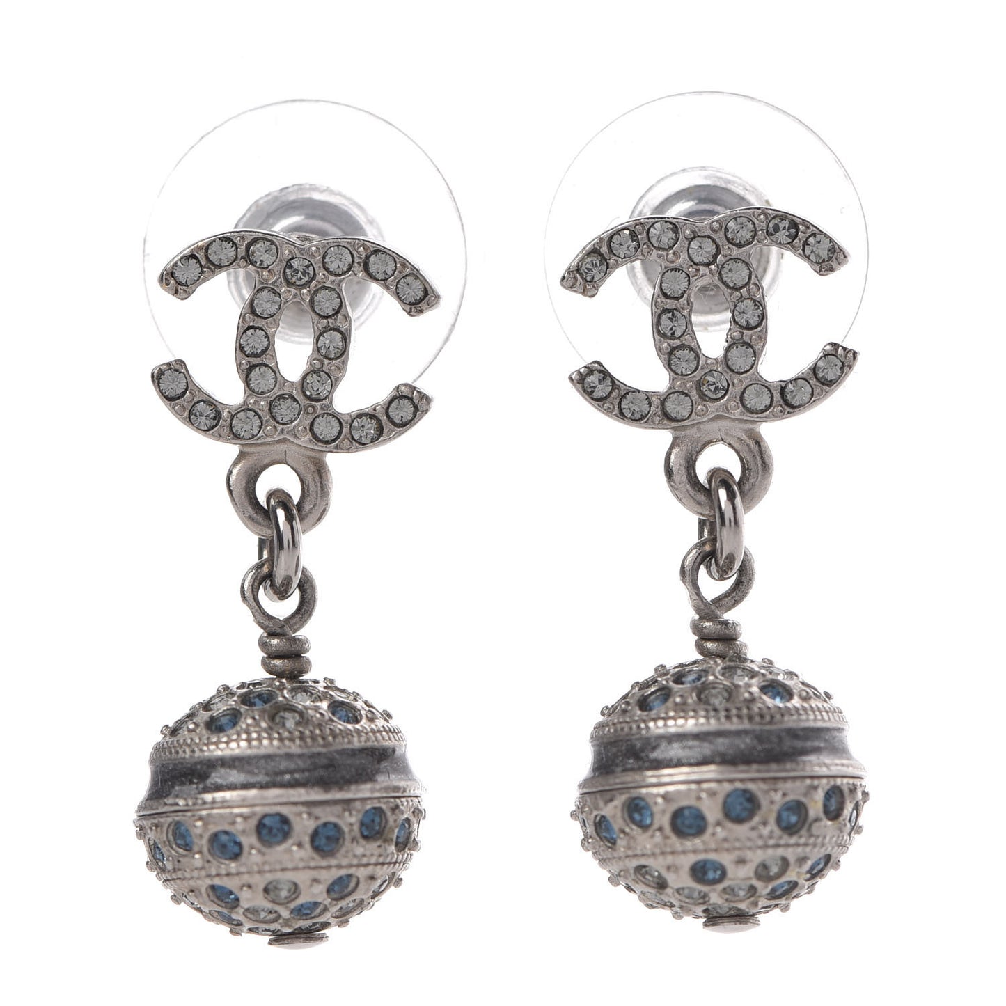 Crystal CC Drop Earrings Blue Silver