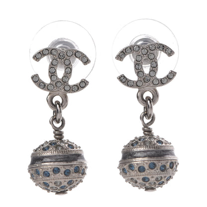 Chanel Crystal CC Drop Earrings Blue Silver 1 of 5