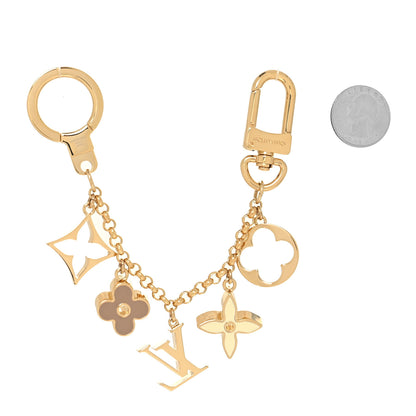 Louis Vuitton Brass Enamel Fleur De Monogram Bag Charm Chain Gold 2 of 4