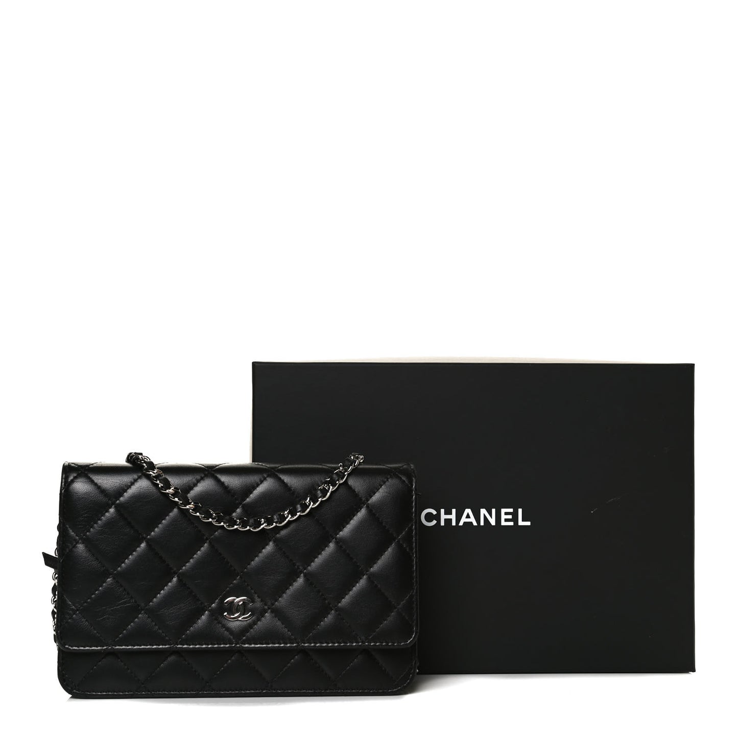 Lambskin Quilted Wallet On Chain WOC Black