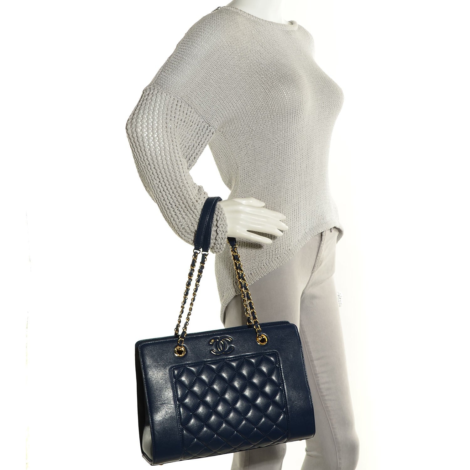 Chanel Sheepskin Quilted Mademoiselle Vintage Shopping Tote Blue 2 of 7