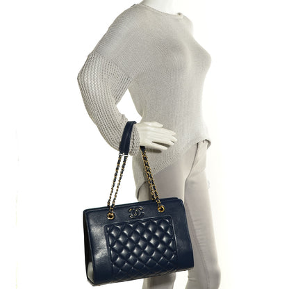 Chanel Sheepskin Quilted Mademoiselle Vintage Shopping Tote Blue 2 of 7