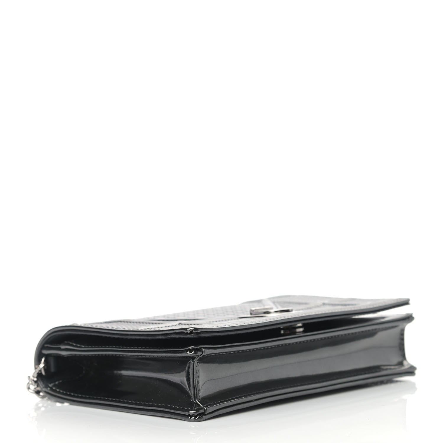 Christian Dior Metallic Patent Micro-Cannage Diorama Wallet on Chain Pouch Onyx Black 4 of 11