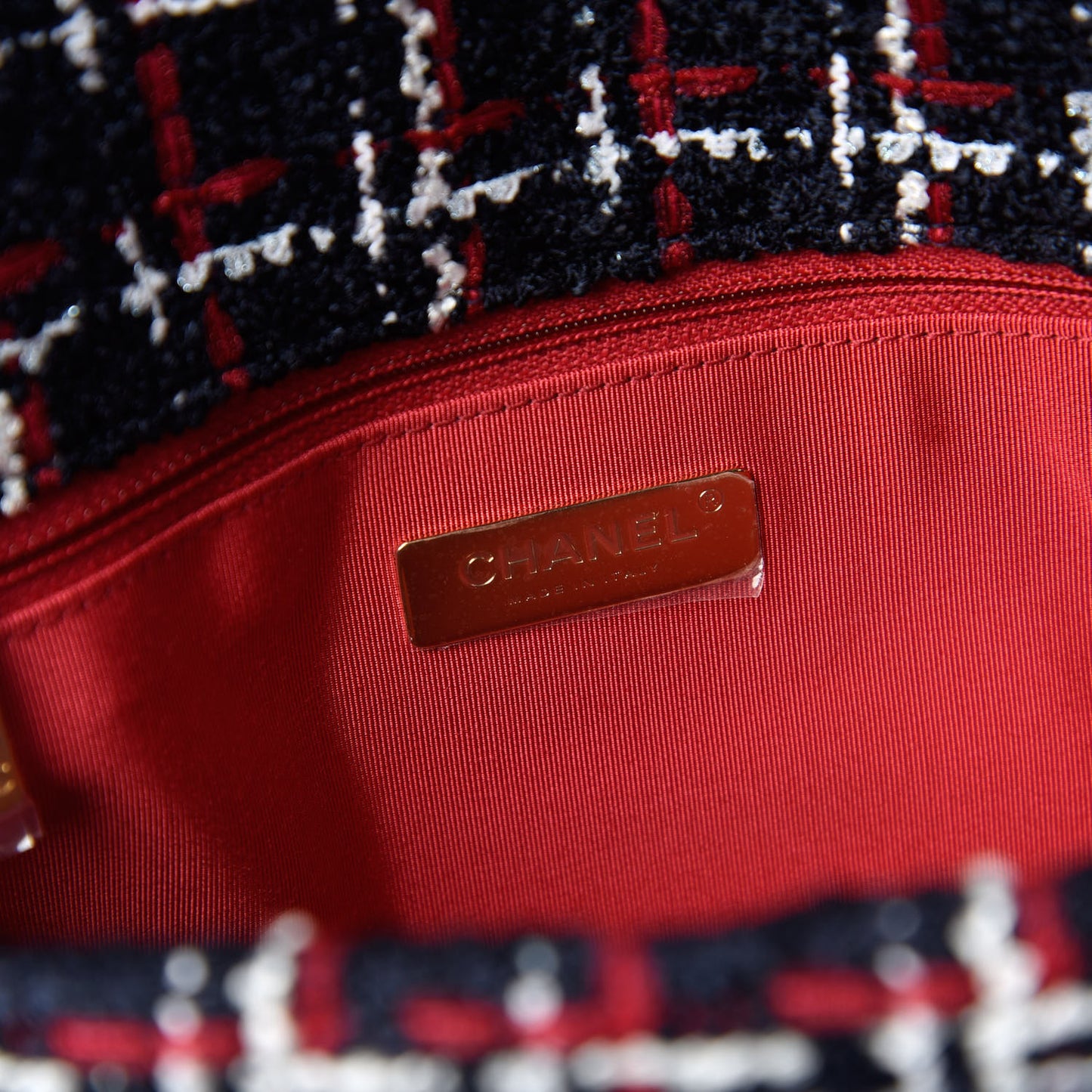 Tweed Quilted Large Chanel 19 Flap Navy Blue White Red