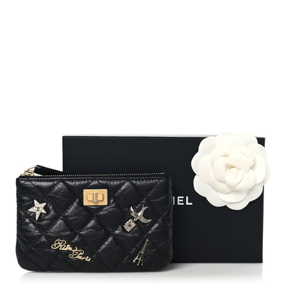 Chanel Aged Calfskin Quilted Lucky Charms 2.55 Small Reissue Cosmetic Case Black 8 of 8