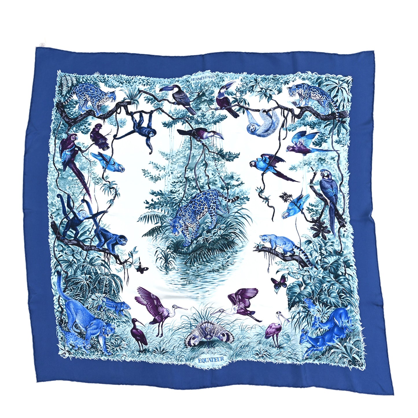 Silk Wash Equateur 90 Scarf Marine Creme Violet