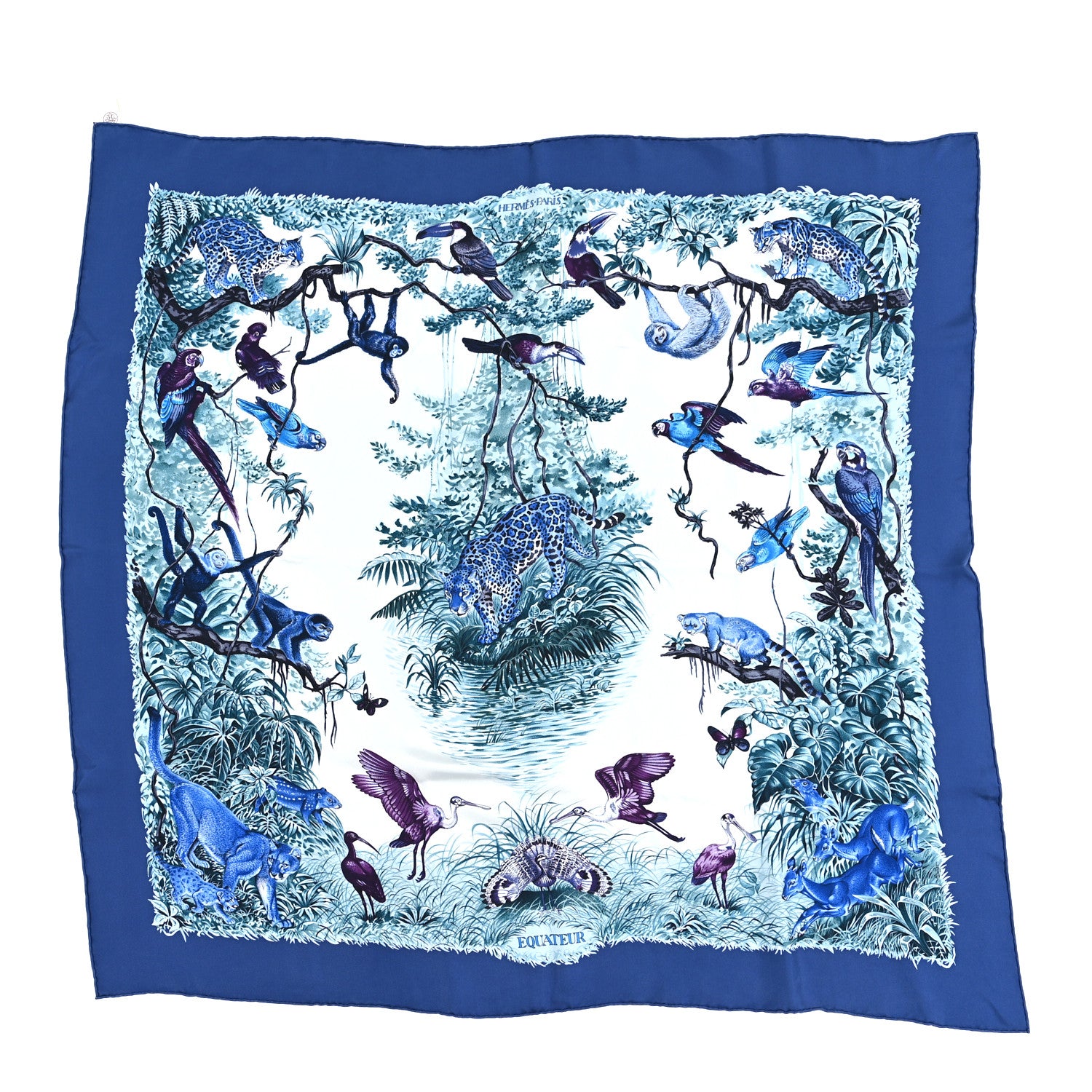 Hermes Silk Wash Equateur 90 Scarf Marine Creme Violet 1 of 5
