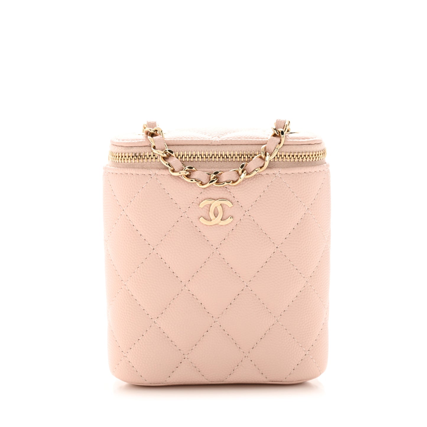 Caviar Quilted Small Vertical Coco Beauty Vanity Case With Chain Light Pink