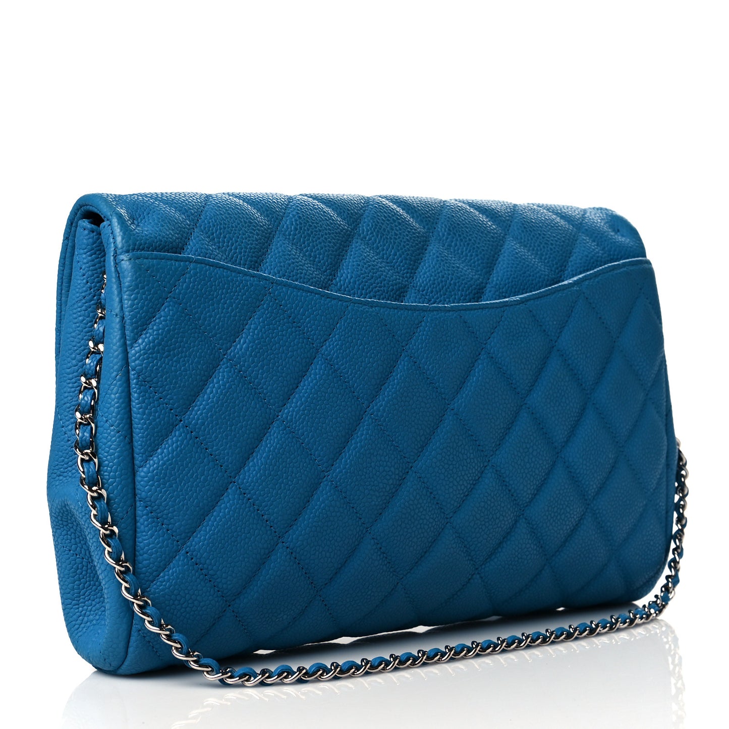 Iridescent Caviar Quilted Clutch With Chain Flap Blue