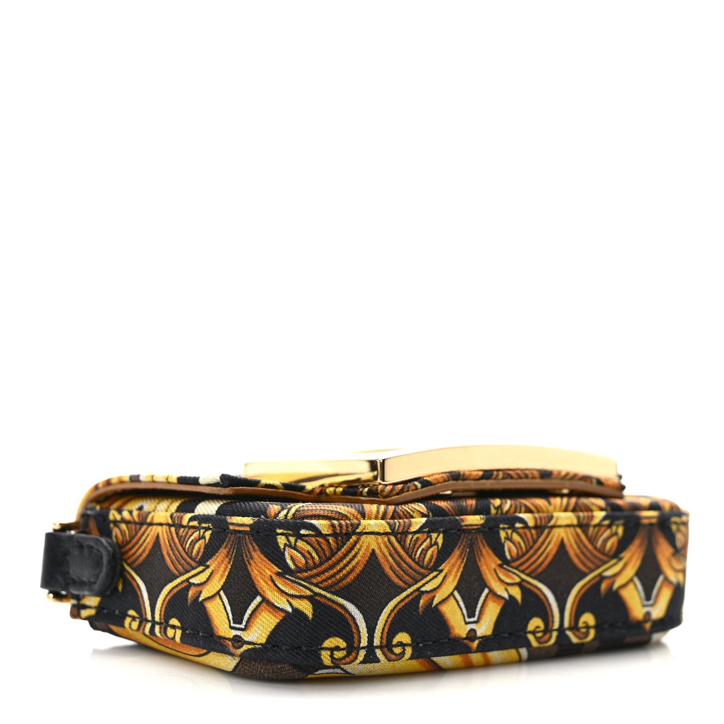 X VERSACE Silk Fendace FF Baroque Nano Brooch Baguette Charm Black Gold
