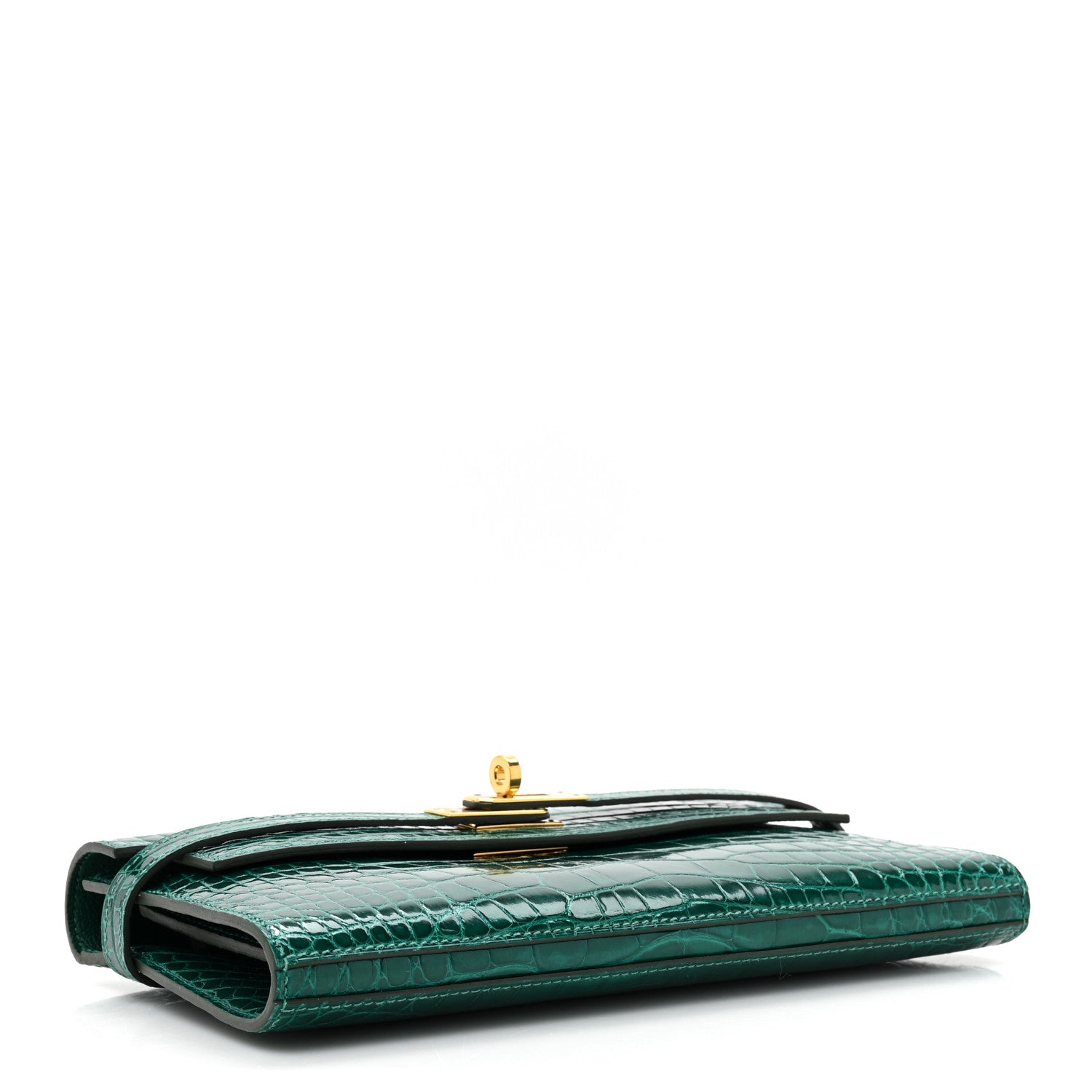 Hermes Shiny Alligator Kelly Wallet Longue Vert Emeraude 4 of 11