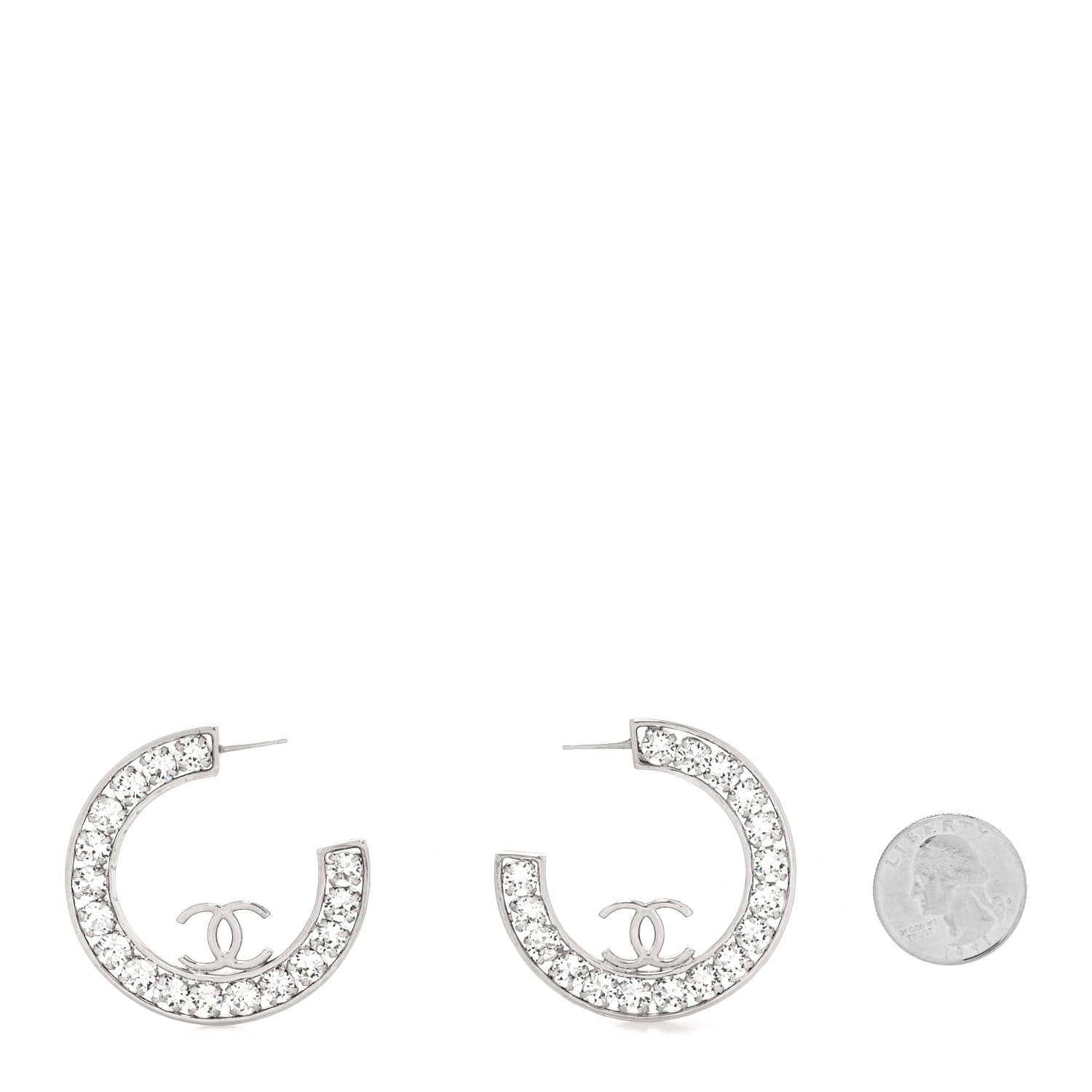 Chanel Metal Crystal CC XL Hoop Earrings Silver 2 of 4