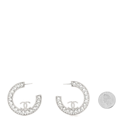 Chanel Metal Crystal CC XL Hoop Earrings Silver 2 of 4