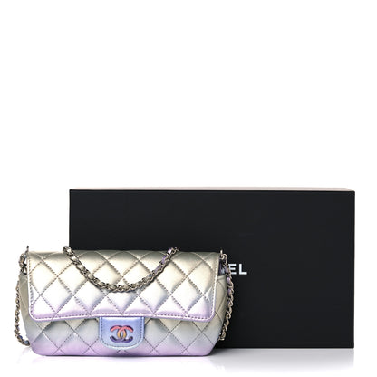 Chanel Gradient Metallic Calfskin Quilted Glasses Case With Chain Silver Blue Yellow Purple 11 of 11
