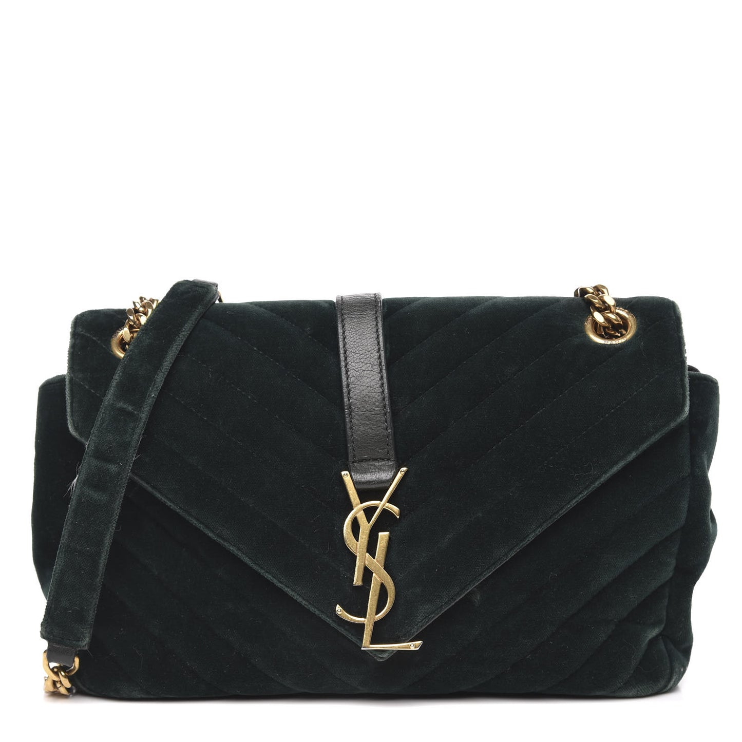 Velvet Matelasse Chevron Medium Monogram Chain Bag New Dark Green