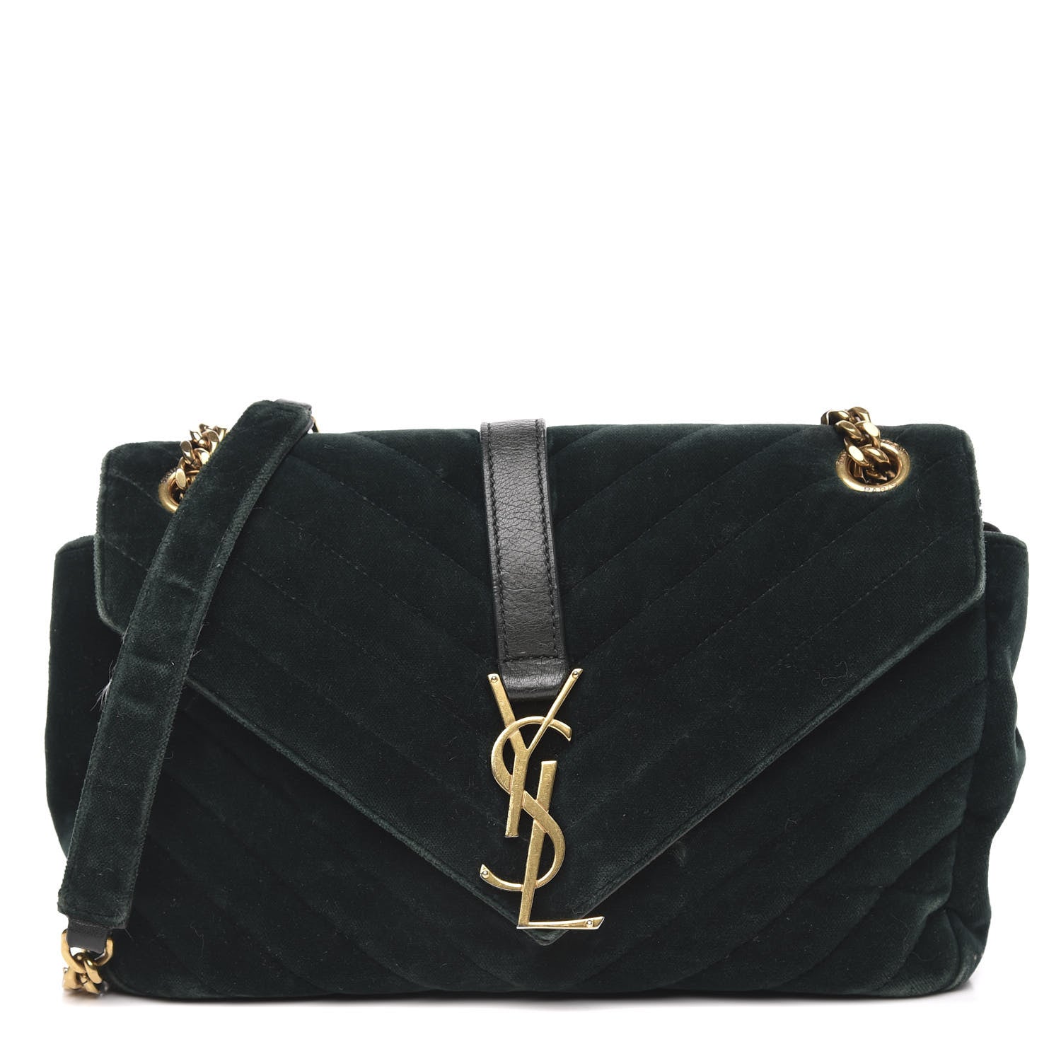 Saint Laurent Velvet Matelasse Chevron Medium Monogram Chain Bag New Dark Green 1 of 19