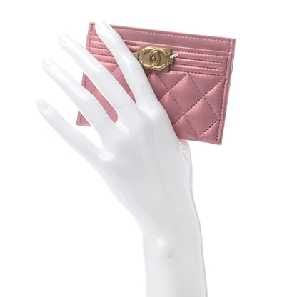 Chanel Metallic Lambskin Quilted Boy Card Holder Pink 2 of 8