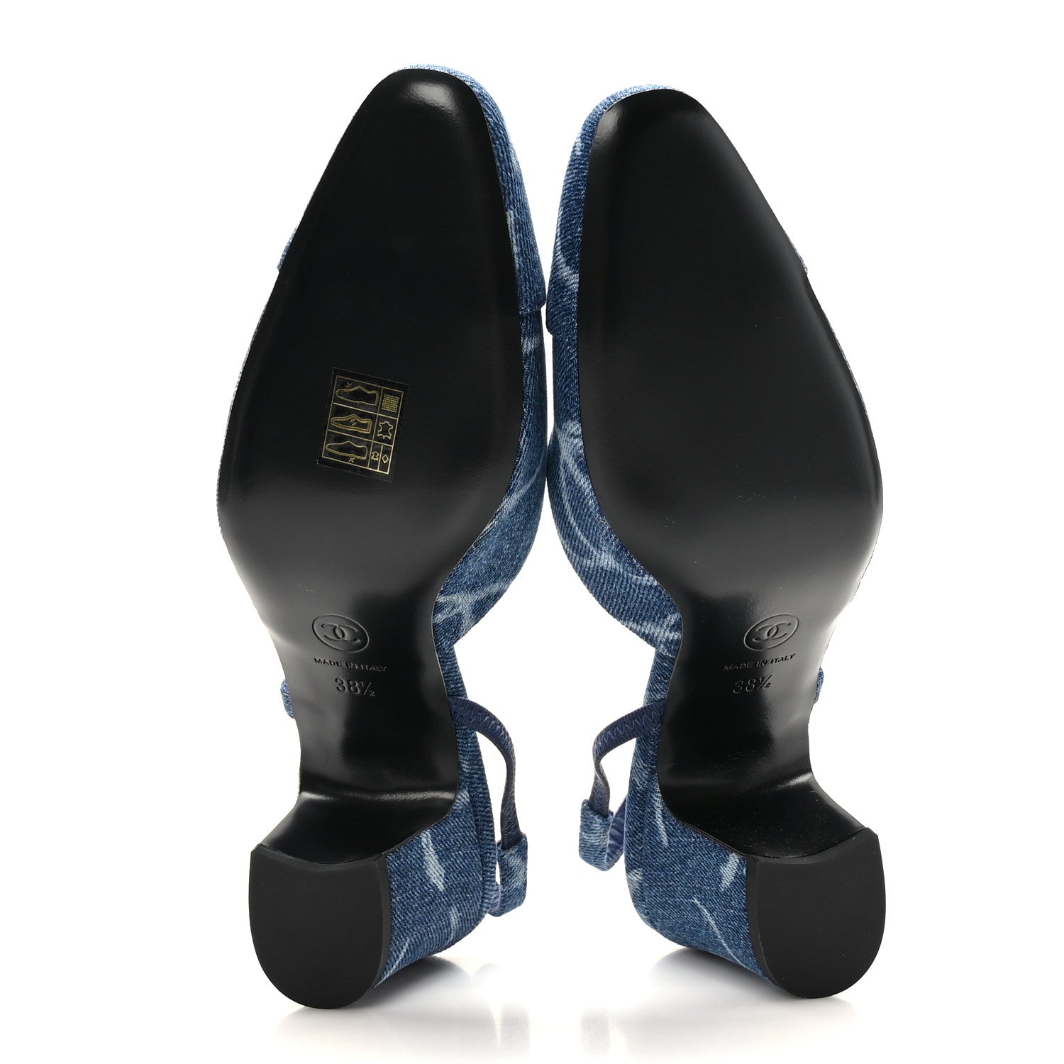 Chanel Printed Denim Cap Toe CC Slingback Pumps 38.5 Dark Blue White 5 of 9