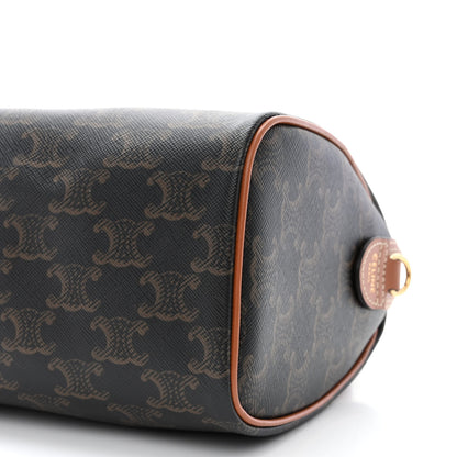 Celine Triomphe Canvas Calfskin Small Boston Bag Tan 10 of 10