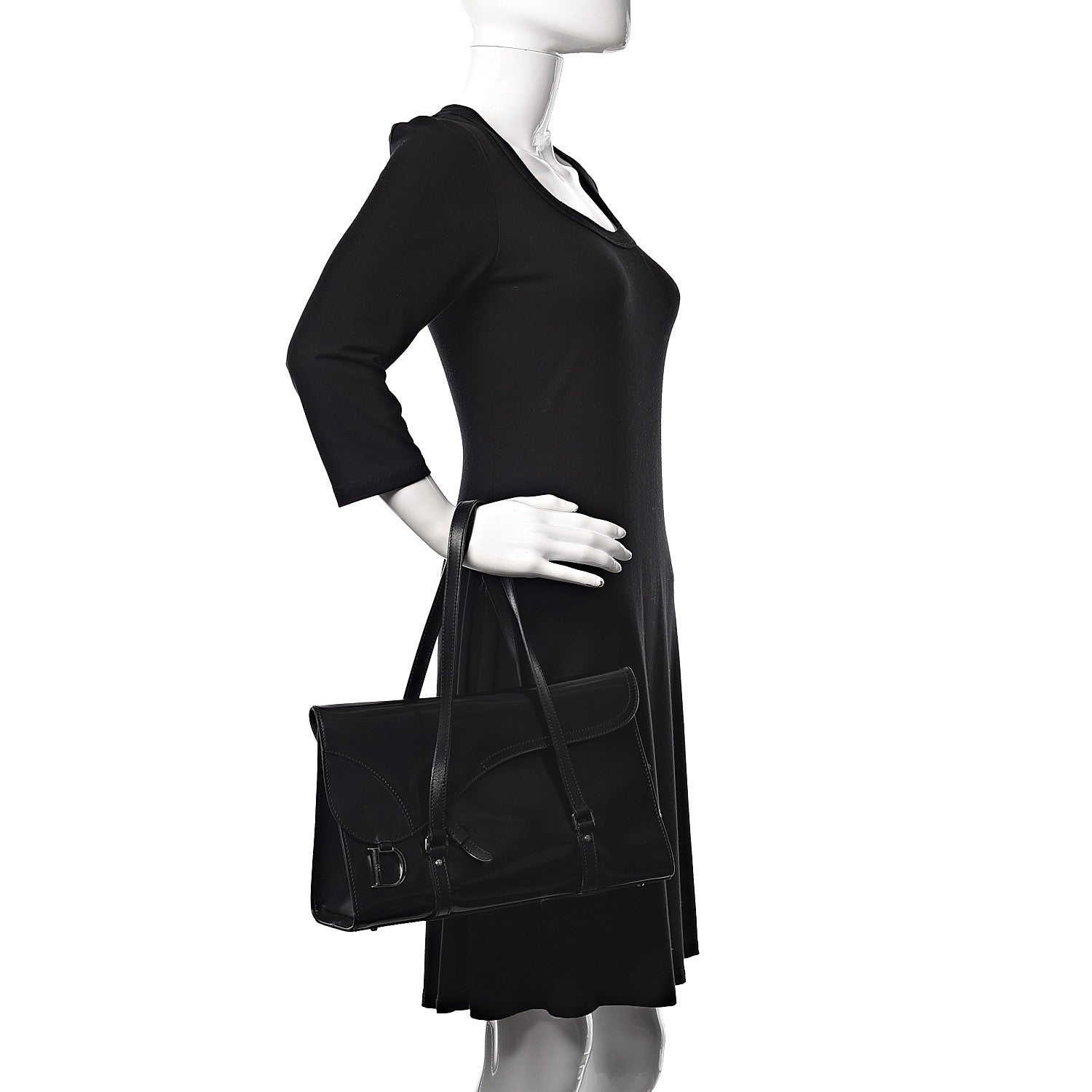 Christian Dior Glazed Calfskin Saddle Shopper Black 2 of 14