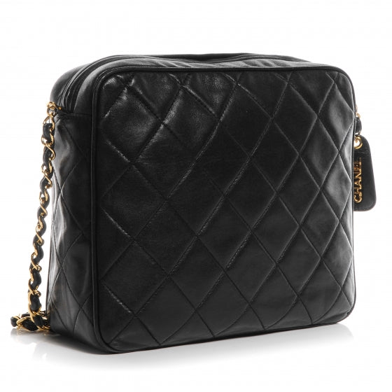 Quilted Lambskin Tassel Camera Case Black