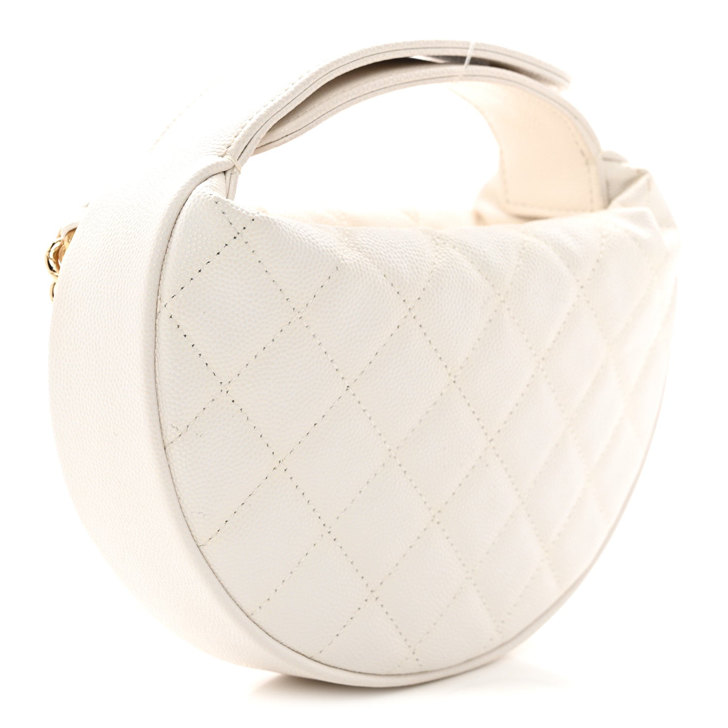 Chanel Shiny Caviar Quilted Bow Pouch Hobo White 3 of 13