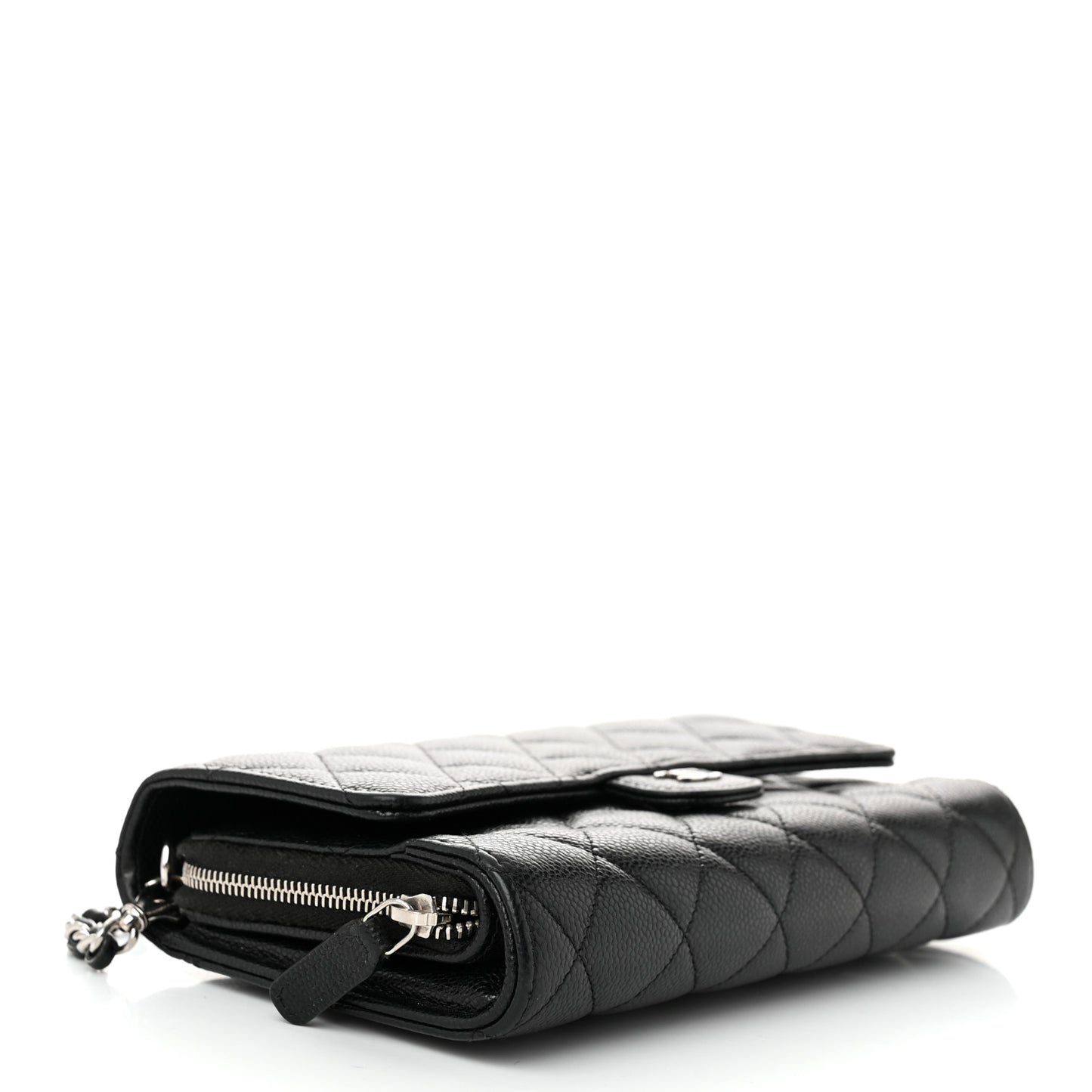 Caviar Quilted Phone Holder Wallet on Removable Chain Black