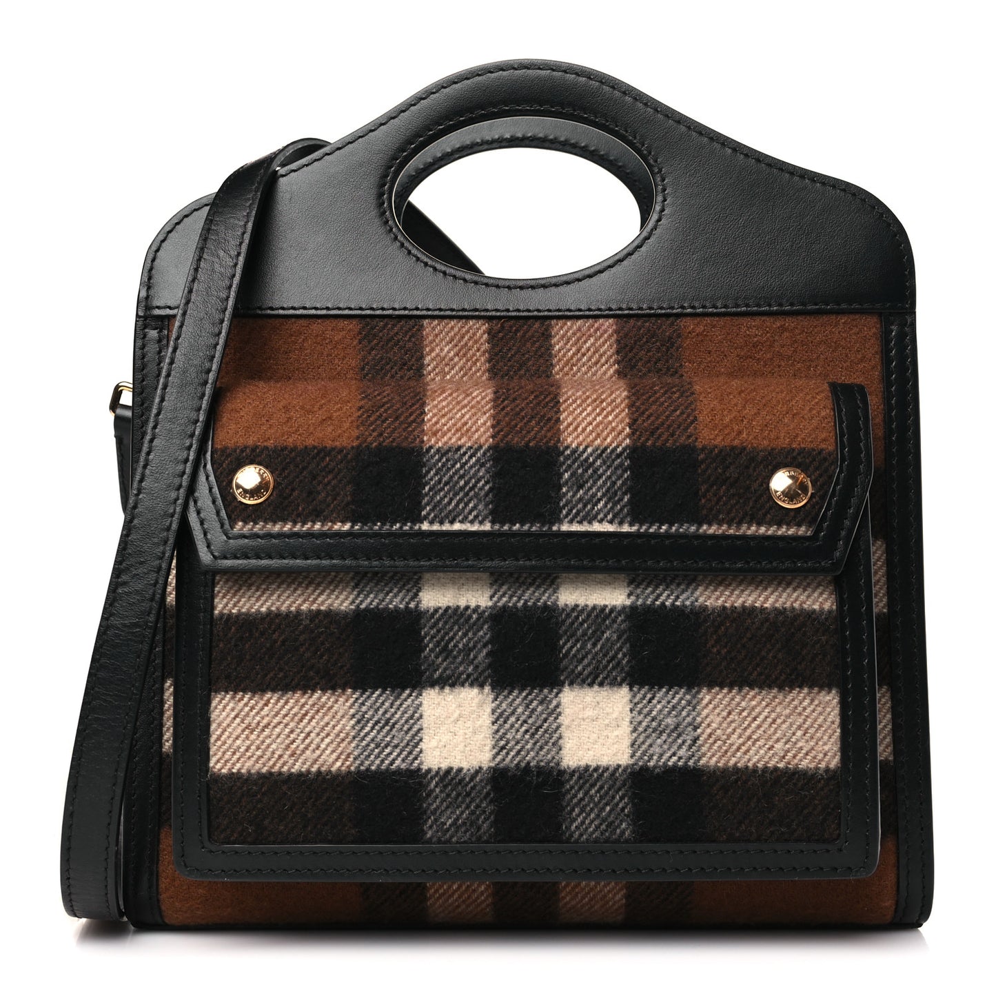 Smooth Calfskin Cashmere Check Mini Pocket Bag Brown