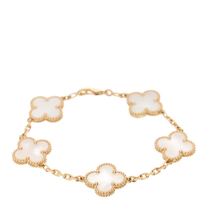 Van Cleef & Arpels 18K Yellow Gold Mother of Pearl 5 Motifs Vintage Alhambra Bracelet 1 of 6