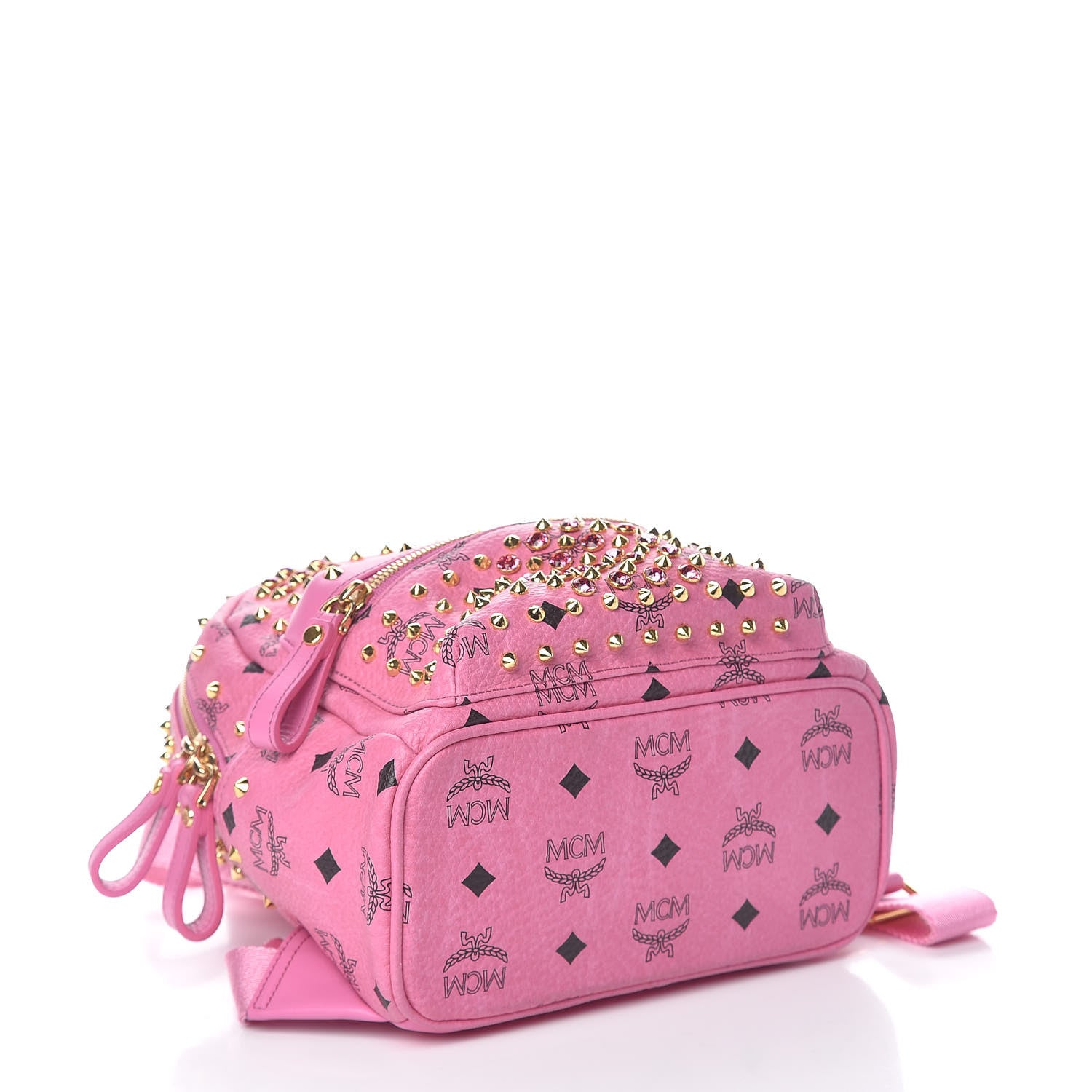 MCM Visetos Swarovski Mini Stark Diamond Backpack Pink 4 of 9
