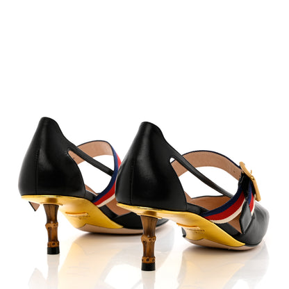 Gucci Malaga Kid Grosgrain Sylvie Web Bamboo Mules 35.5 Black 4 of 10