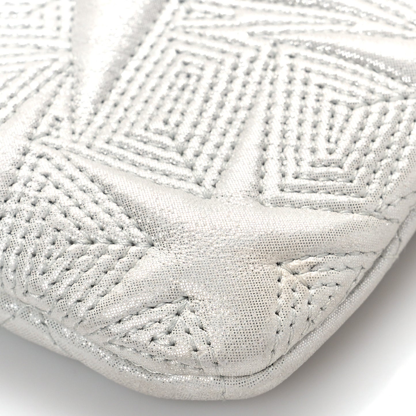 Metallic Lambskin Star Embossed Medium Cosmetic Pouch Light Silver