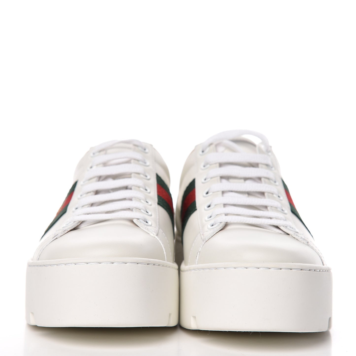Calfskin Web Bee Embroidered Womens Ace Platform Sneakers 37.5 White