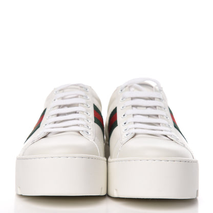 Gucci Calfskin Web Bee Embroidered Womens Ace Platform Sneakers 37.5 White 2 of 7