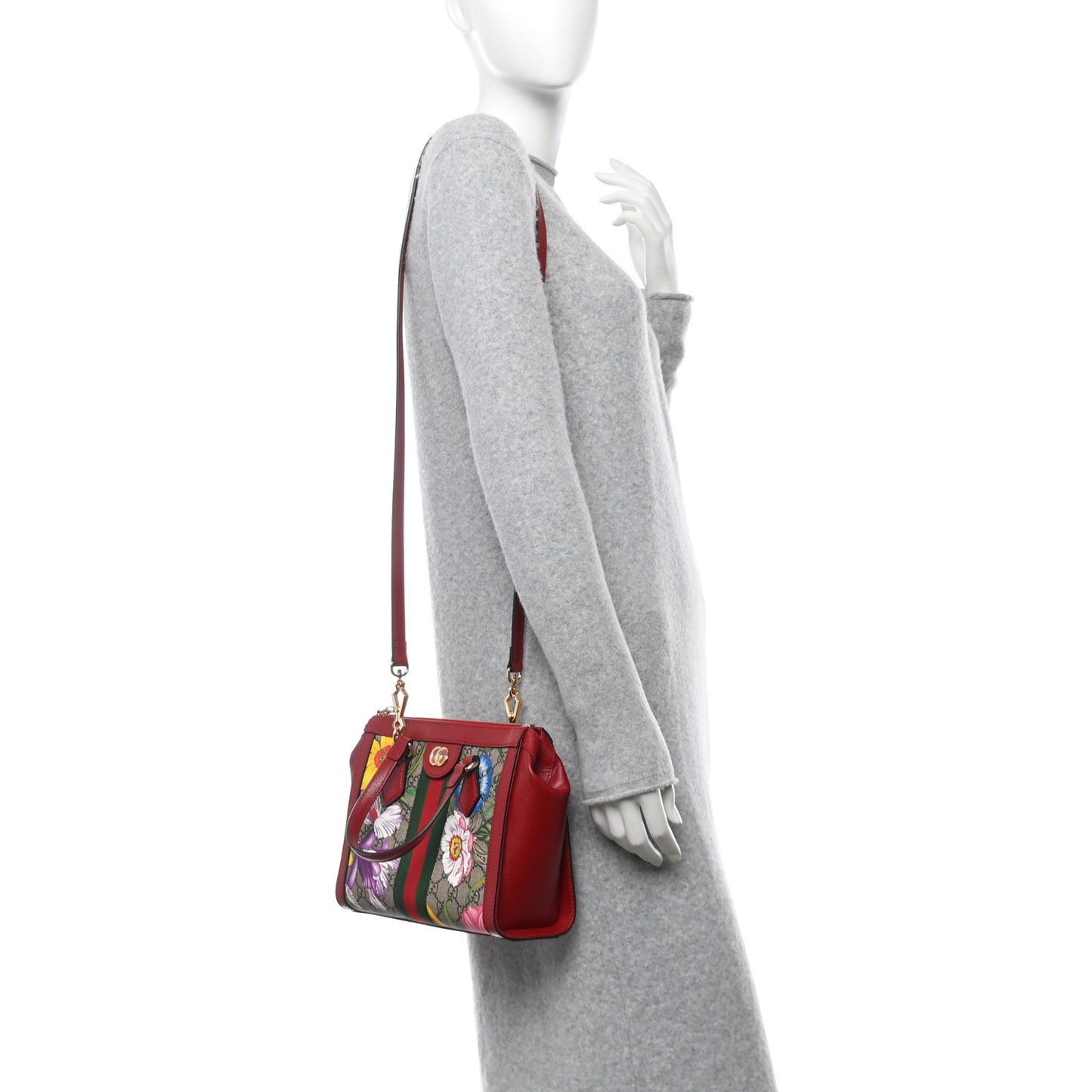 GG Supreme Monogram Flora Web Small Ophidia Tote Bag Red