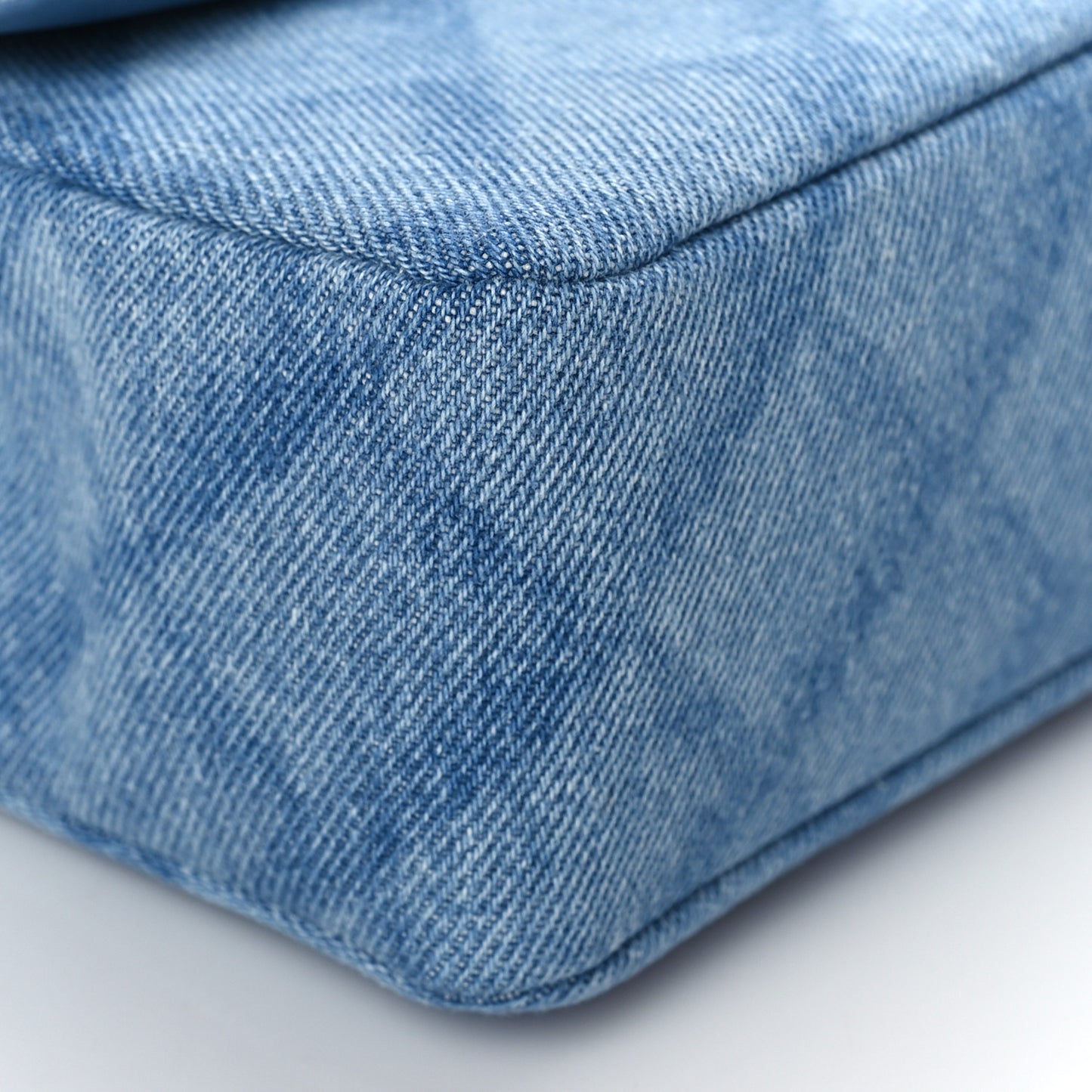 Printed Denim Quilted Mini Rectangular Flap Light Blue