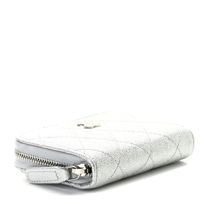 Chanel Glittered Metallic Caviar Quilted Zip Coin Purse Wallet Silver 3 of 8