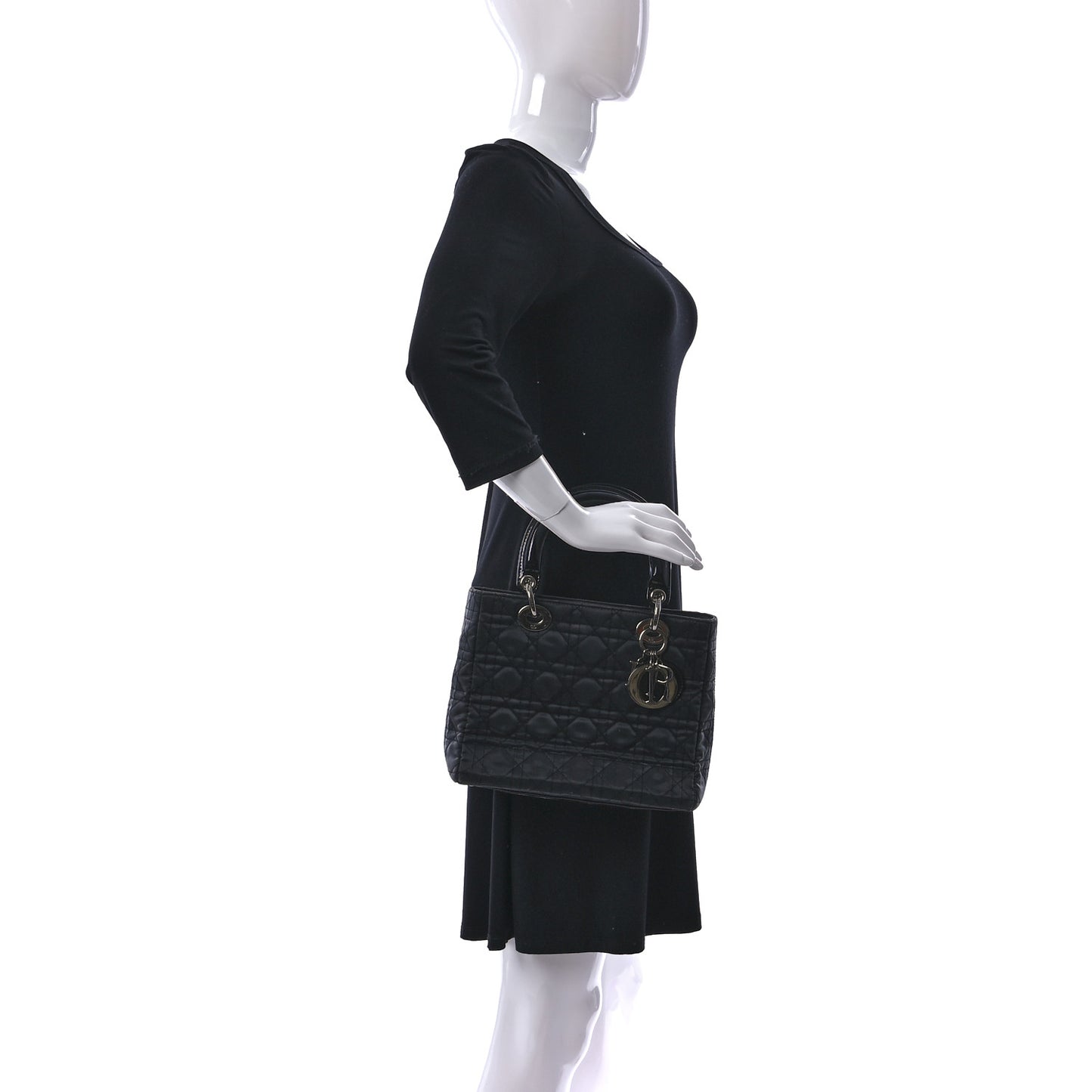 Coated Canvas Patent Cannage Medium Lady Dior Black